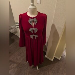 ❤️❤️Sugarlips Red Kids Dress with Glittering Silver Bows